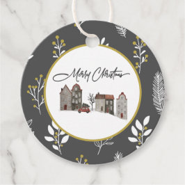 Pink_Grey Circle Holiday Favor Tags Gåvor Etiketter