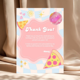 Pink Groovy Pizza Party Thank You Card Tack Kort