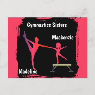 Pink Grunge Gymnastics Sisters Name Art Postcard Vykort