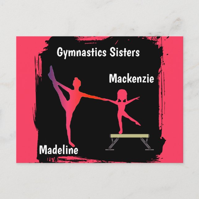 Pink Grunge Gymnastics Sisters Name Art Postcard Vykort (Framsida)