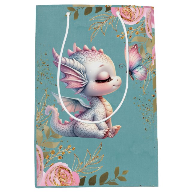 Pink Guld Floral Dragon Butterfly Girl Baby Shower (Framsidan)