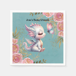 Pink Guld Floral Dragon Butterfly Girl Baby Shower Pappersservett