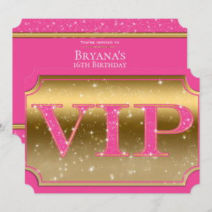 Pink & Guld Glitter Glam VIP-partybiljett Inbjudningar