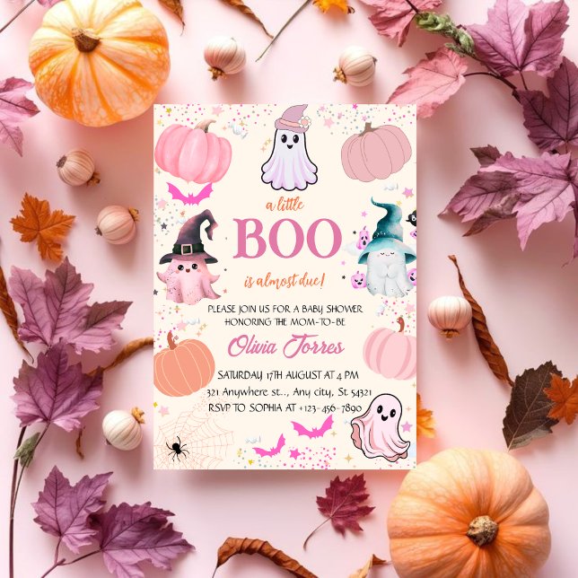 Pink Halloween A Little Boo Ghost Baby Shower  Inbjudningar (Skapare uppladdad)