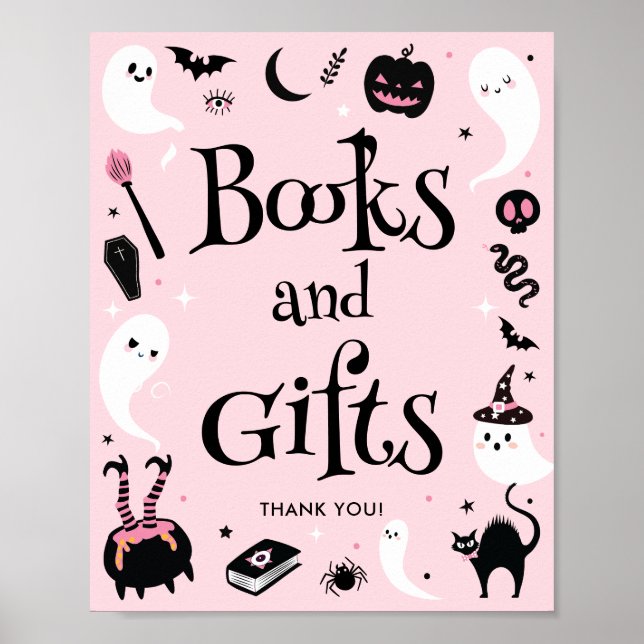 Pink Halloween Baby Shower Books and Gifts Poster (Framsidan)