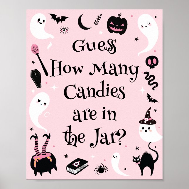 Pink Halloween Baby Shower Guess How Many Candies Poster (Framsidan)