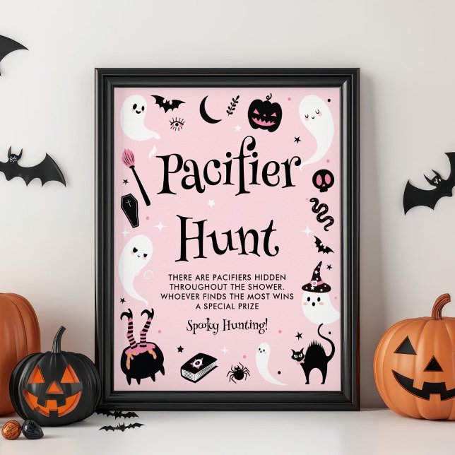 Pink Halloween Baby Shower Pacifier Hunt Game Poster (Skapare uppladdad)