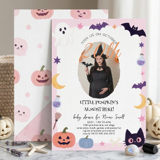 Pink Halloween Baby Shower Photo Little pumpkin Inbjudningar