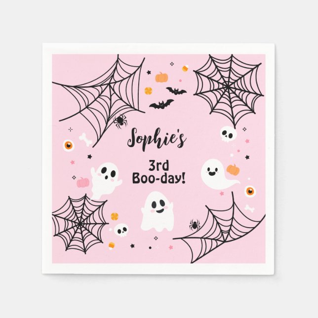 Pink Halloween Cute Ghost Boo-Day Party Pappersservett (Framsidan)