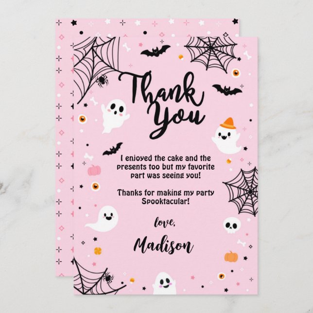 Pink Halloween Cute Ghost Tack Kort (Fram/baksida)