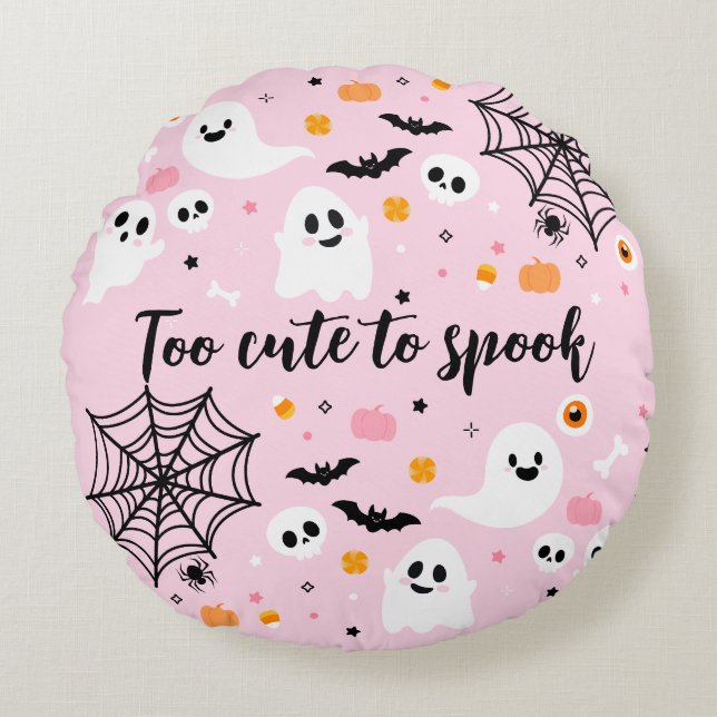 Pink Halloween Ghost Decorations Rund Kudde (Framsidan)