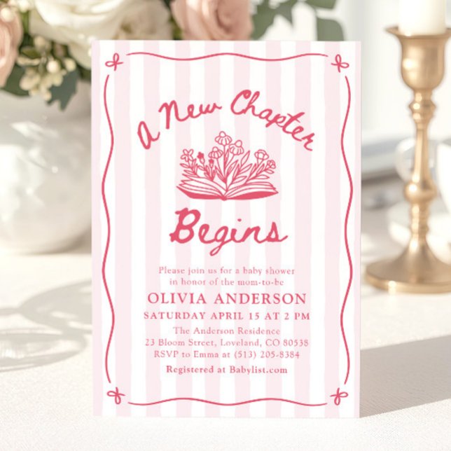 Pink Hand Drawn A New Chapter Begins Baby Shower Inbjudningar (Pink Hand Drawn A New Chapter Begins Baby Shower Invitation)