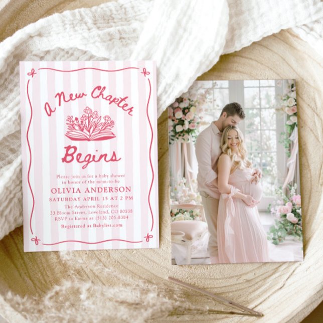 Pink Hand Drawn A New Chapter Begins Baby Shower Inbjudningar (Pink Hand Drawn A New Chapter Begins Baby Shower Invitation)