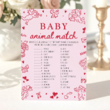 Pink Hand Drawn Baby Animal Match Baby Shower Game