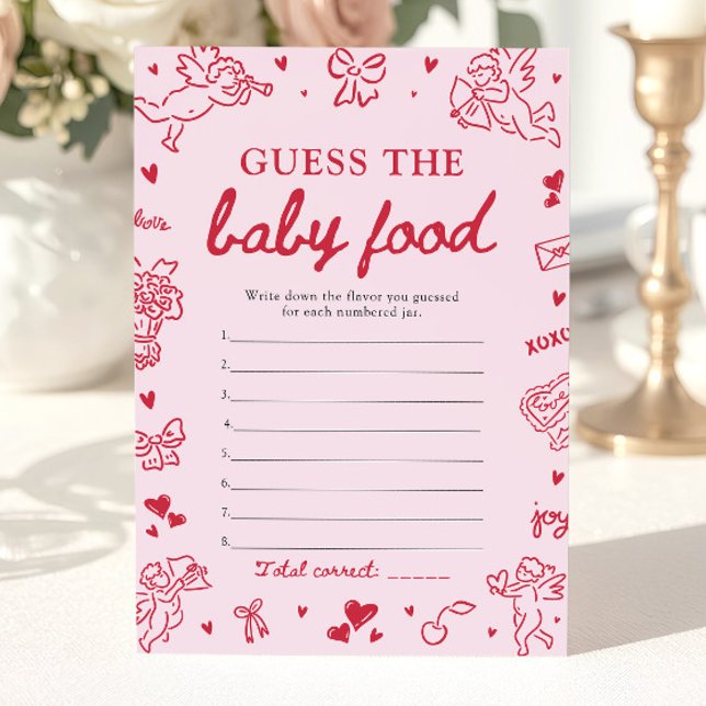 Pink Hand Drawn Baby Shower Guess The Baby Food Inbjudningar (Pink Hand Drawn Baby Shower Guess The Baby Food Game)