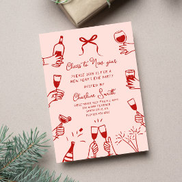 Pink Hand Drawn “Cheers to New Year” Holiday Party Inbjudningar
