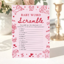 Pink Hand Drawn Valentine Baby Word Scramble Game Inbjudningar