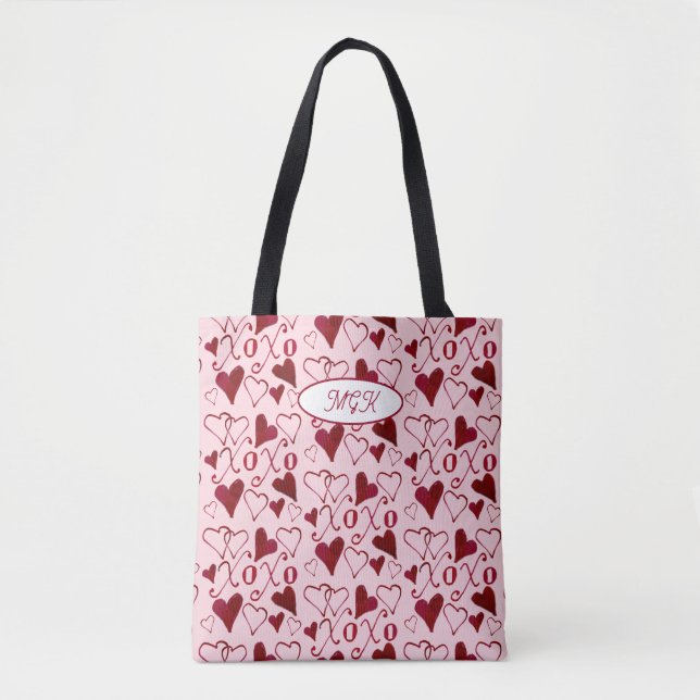 Pink Hand-Illustrated Coquette XO Valentine's Day Tygkasse (Framsida)