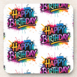 Pink Happy Birthday Graffiti Plastic Coaster Underlägg