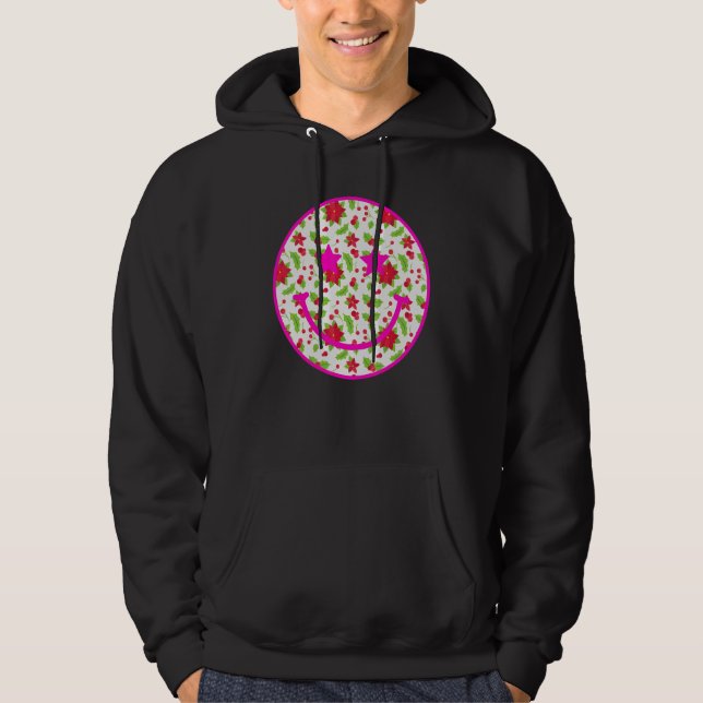 Pink Happy Face Flower Pattern  Smile Face Colorfu Hoodie (Framsida)