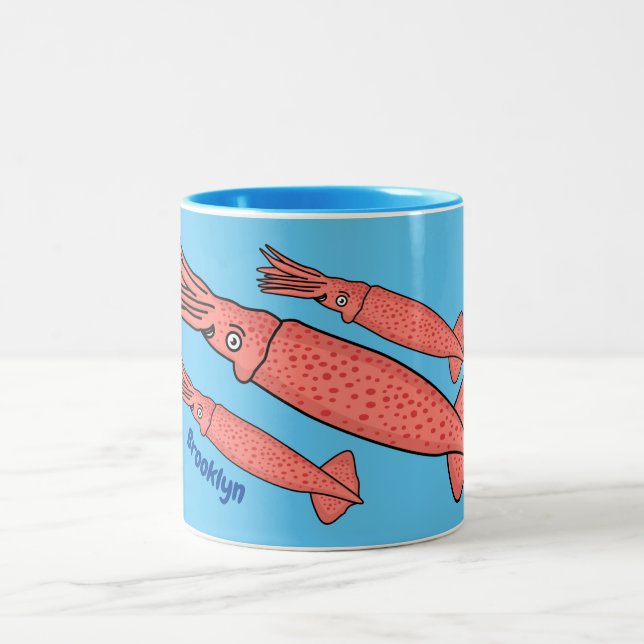 Pink happy squid cartoon illustration  Två-Tonad mugg (Center)