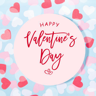Pink Happy Valentine Favor Tag Stickers Runt Klistermärke