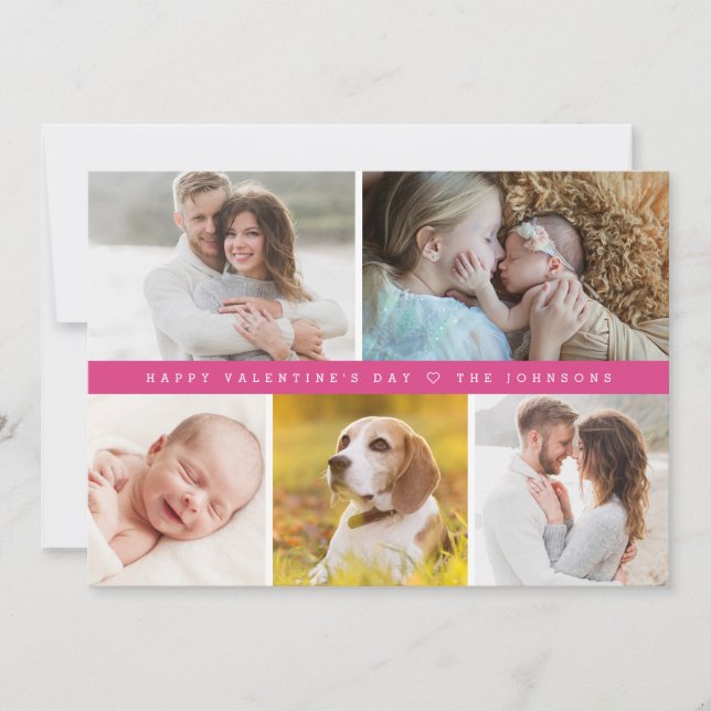 Pink Happy valentine's day Custom family Photos Julkort (Framsida)
