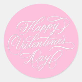 Pink Happy Valentines Day Elegant Calligraphy  Runt Klistermärke