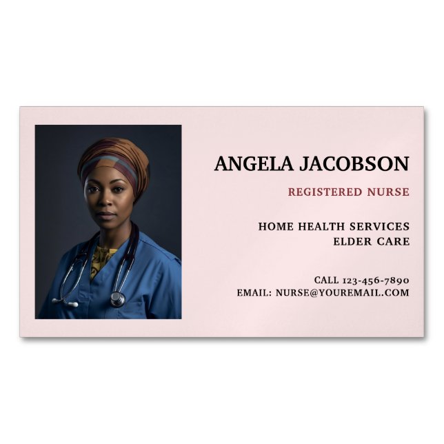 Pink Health Professional Nurse Photo Magnetiska Visitkort (Framsida)