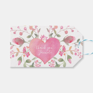Pink Heart and Flowers Bridal Shower Thank You Presentetikett