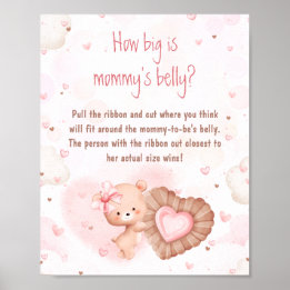 Pink Heart Baby Shower How Big Is Mommy's Belly Poster