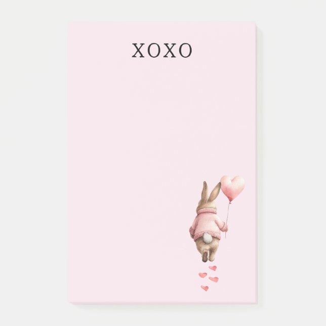 Pink Heart Balloon footsteps Bunny Post-it Block (Framsida)