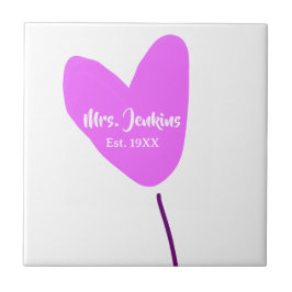 Pink heart balloon Mrs add name est. Add year love Kakelplatta