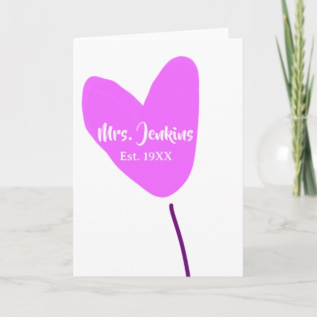 Pink heart balloon Mrs add name est. Add year love Kort (Framsida)