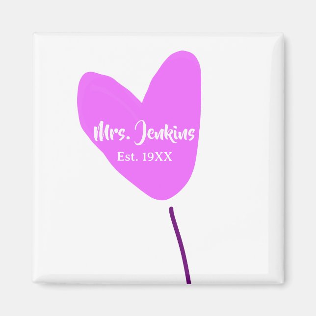 Pink heart balloon Mrs add name est. Add year love Magnet (Framsidan)