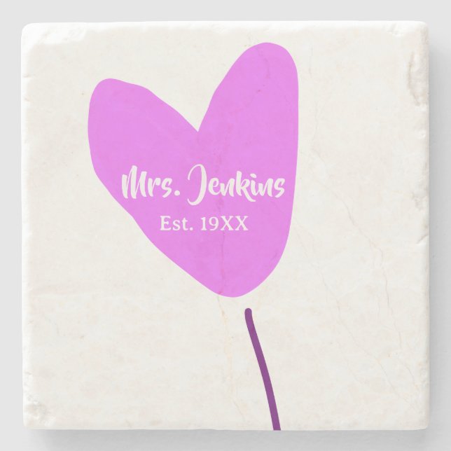 Pink heart balloon Mrs add name est. Add year love Stenunderlägg (Framsidan)