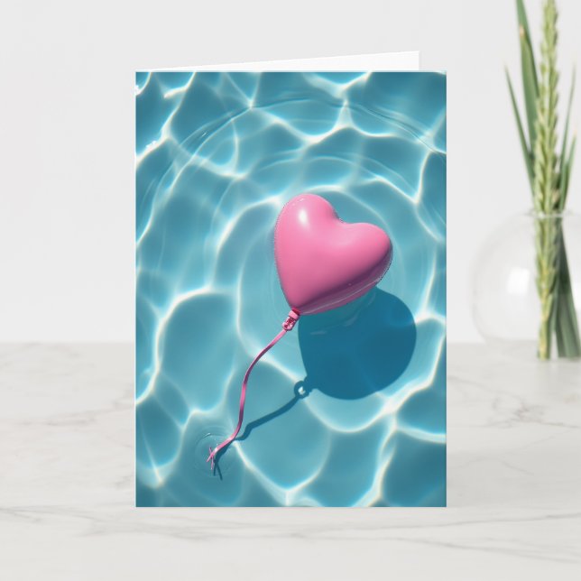 Pink Heart Balloon Summer Card Kort (Framsida)