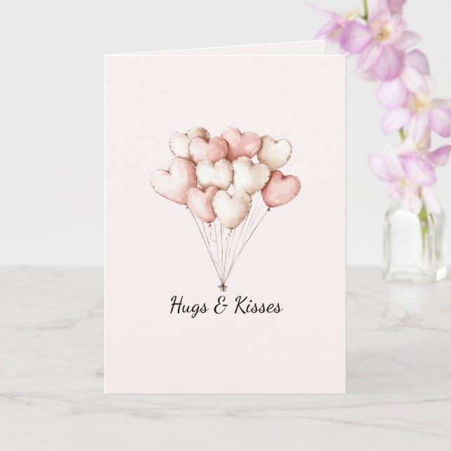 Pink Heart Balloons Valentine's Day   Kort (Orkide)