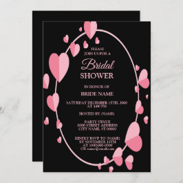 Pink Heart Black Geometric Bridal Shower Party Inbjudningar