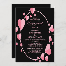 Pink Heart Black Geometric Engagement Party Inbjudningar