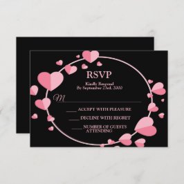Pink Heart Black Geometric Wedding Party Elegant OSA Kort