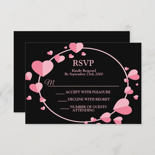 Pink Heart Black Geometric Wedding Party Elegant OSA Kort (Fram/baksida)