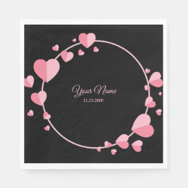 Pink Heart Black Geometric Wedding Party Elegant Pappersservett