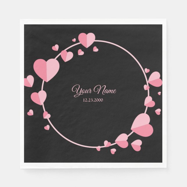 Pink Heart Black Geometric Wedding Party Elegant Pappersservett (Framsidan)