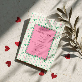 Pink Heart Blooms & Green Heart - Modern Valentine Inbjudningar