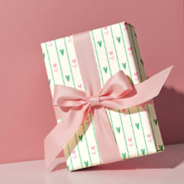 Pink Heart Blooms & Green Heart - Modern Valentine Presentpapper