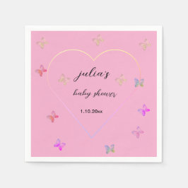 Pink Heart Butterfly girl baby shower  Pappersservett