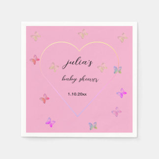 Pink Heart Butterfly girl baby shower  Pappersservett