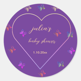 Pink Heart Butterfly girl baby shower  Runt Klistermärke