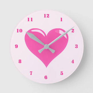 Pink Heart Clock Rund Klocka